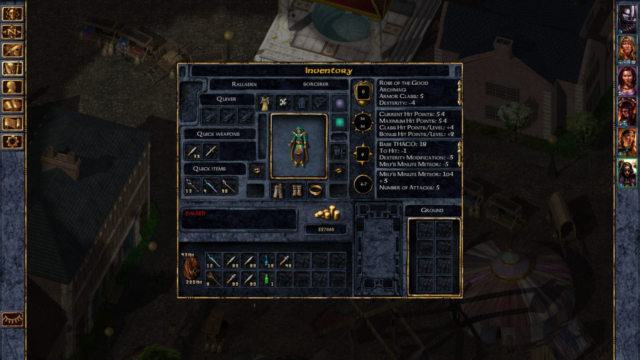 A screenshot of Baldur's Gate showing the character inventory.