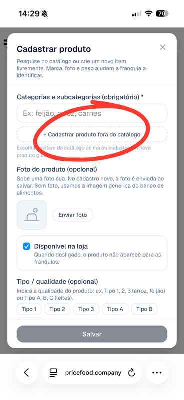 Etapa 2 — cadastrar novo produto
