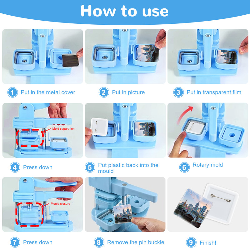 2x2 Inch Square Pin Badge Parts