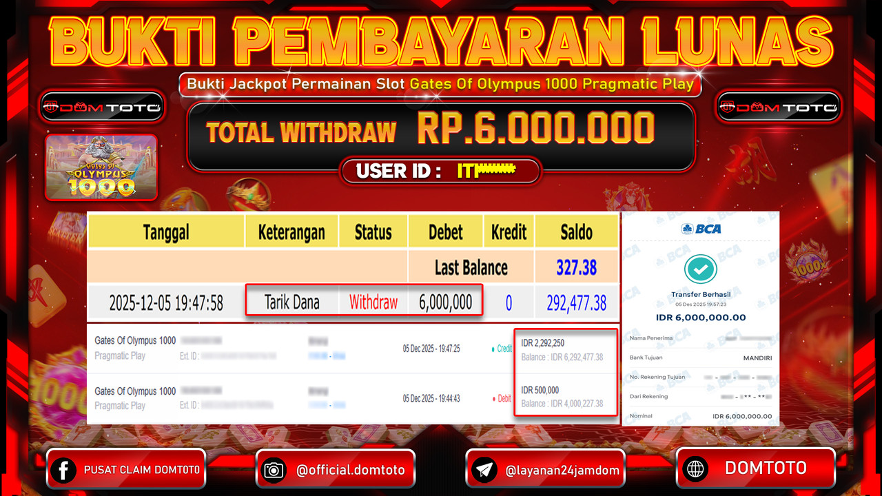 JACKPOT SLOT Menang SLOT Gates Of Olympus 1000 Pragmatic Play 05  DECEMBER 2025