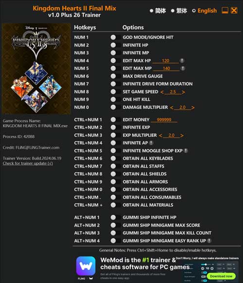 Trainer Kingdom Hearts II Final Mix
