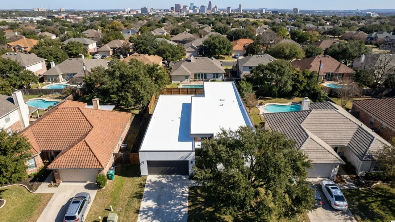 TPO flat roof membrane on a San Antonio home addition