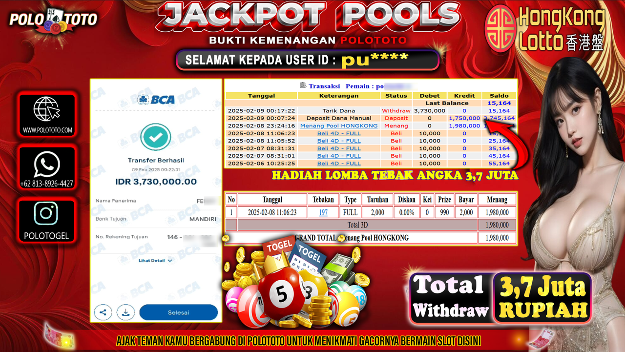 POLOTOTO JACKPOT TOGEL PASARAN HONGKONG Rp.3,730.000,-