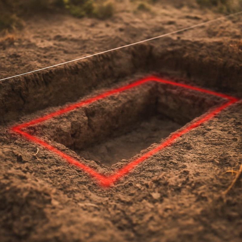 Разметка участка перед демонтажем ленточного фундамента