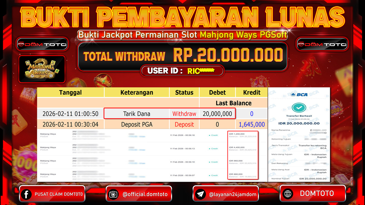 JACKPOT SLOT Mahjong Ways PGSoft 11 FEBRUARI 2026