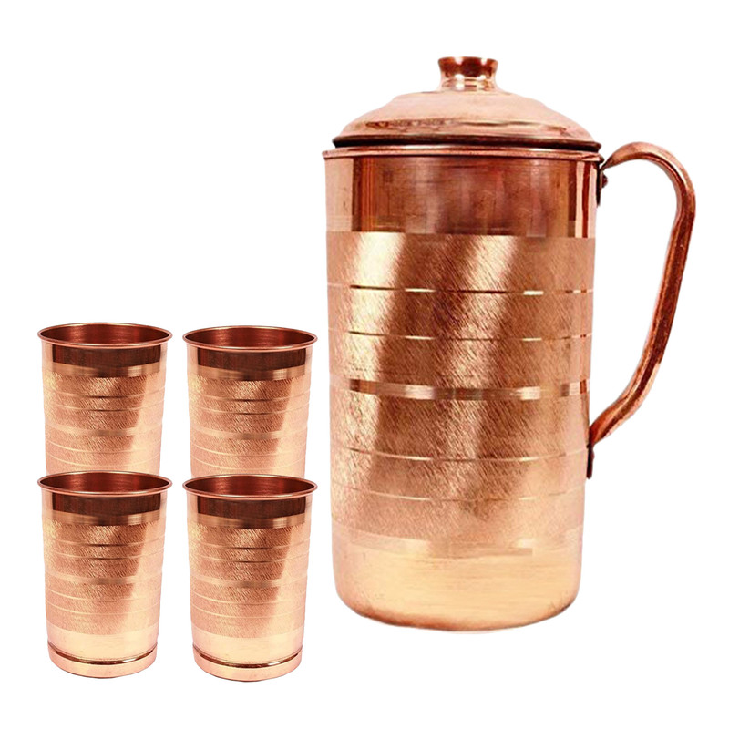 Jarra de cobre puro con vaso de vidrio para servir agua beneficio para la salud restaurante regalo - Imagen 3 de 4