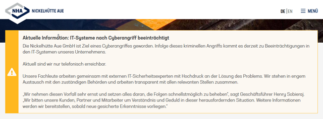 Cyberangriff auf Nickelhütte Aue