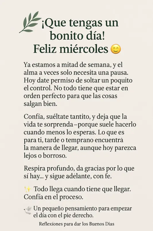 Imagen: Reflexión de Miércoles: Confía, suelta y deja que la vida te sorprenda