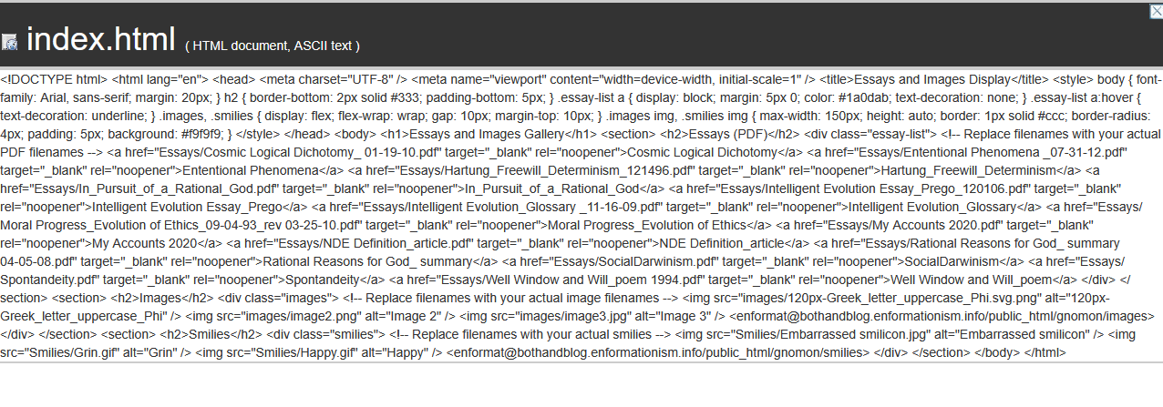 Contents of Index HTML