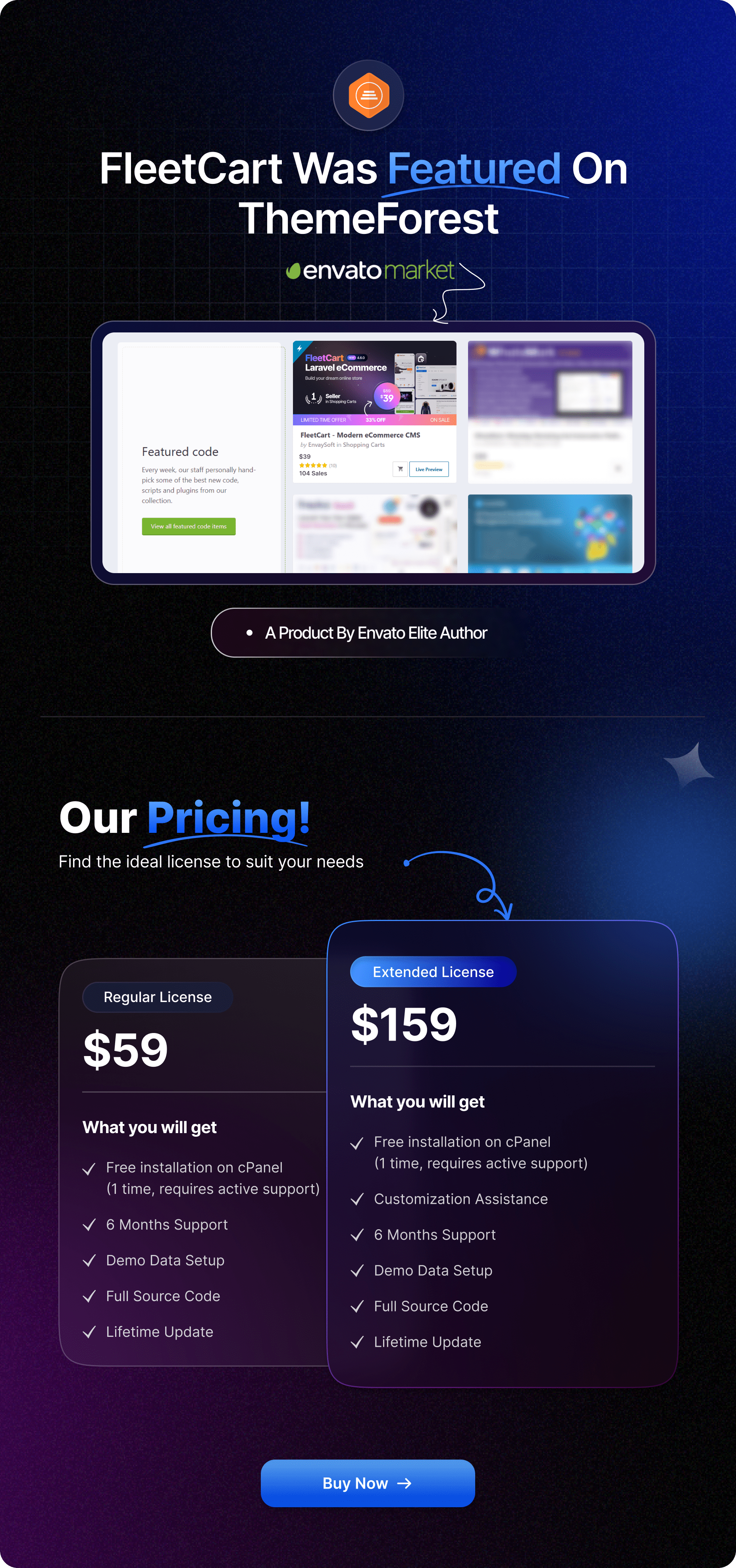 Featured item and pricing