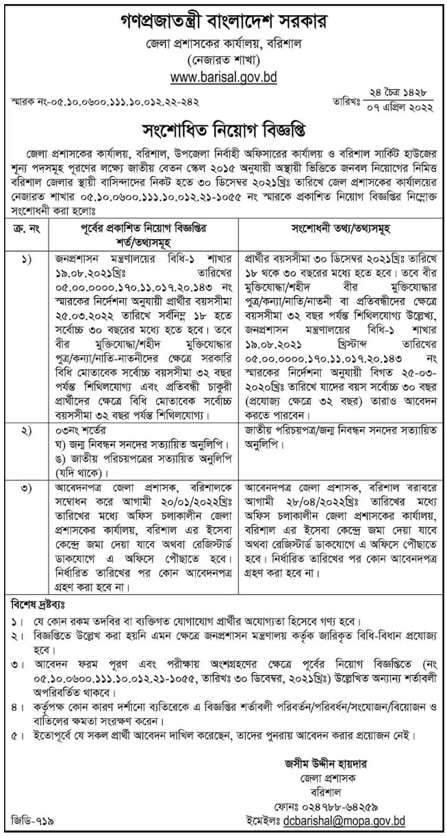 Gopalganj Dc Office Job Circular 2022