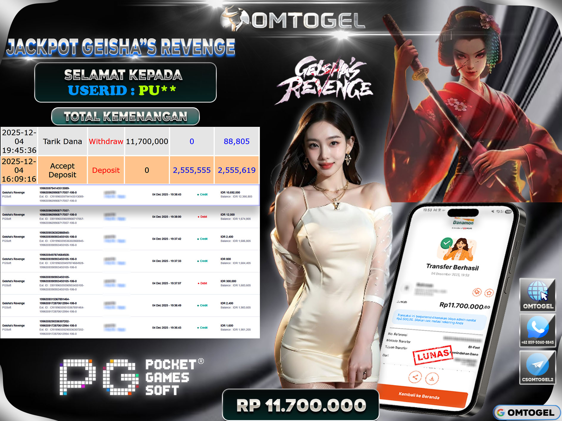 OMTOGEL JACKPOT PGSOFT GEISHAS REVENGE ,11 JUTA DI BAYAR LUNAS ,-