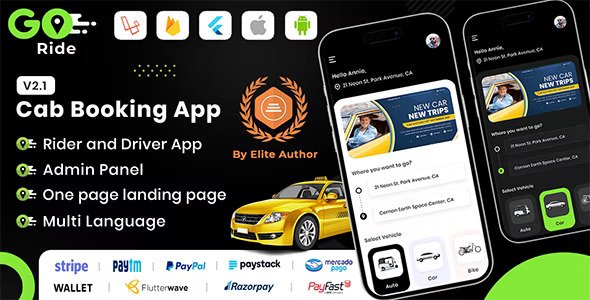 GORIDE v2.1 - InDriver Clone - Flutter Complete Taxi Booking Solution with Bidding Option