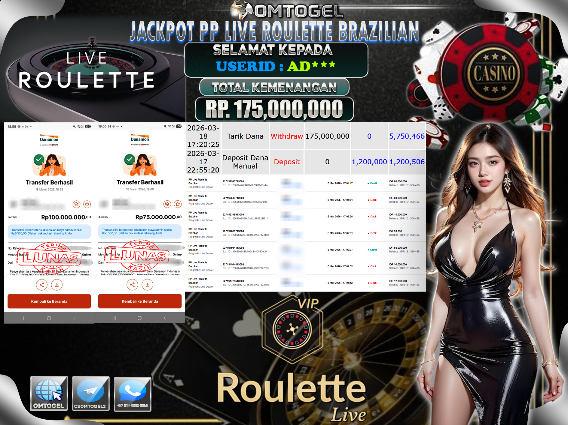 OMTOGEL JACKPOT PRAGMATIC LIVE DEALER PP LIVE ROULETTE , 175 JUTA DI BAYAR LUNAS ,-
