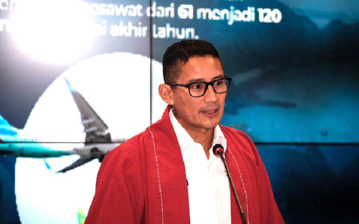 Sandiaga Uno saat “The Weekly Brief With Sandi Uno” di Gedung Sapta Pesona, Jakarta, Senin (29/8/2022).
