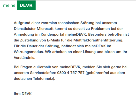 Wartungsanzeige bei der DEVK
