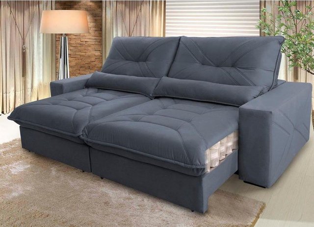 Sofá Retrátil/Reclinável Sevilha 2,50m Suede Velut Cinza c/ Molas Ensacadas – King House
