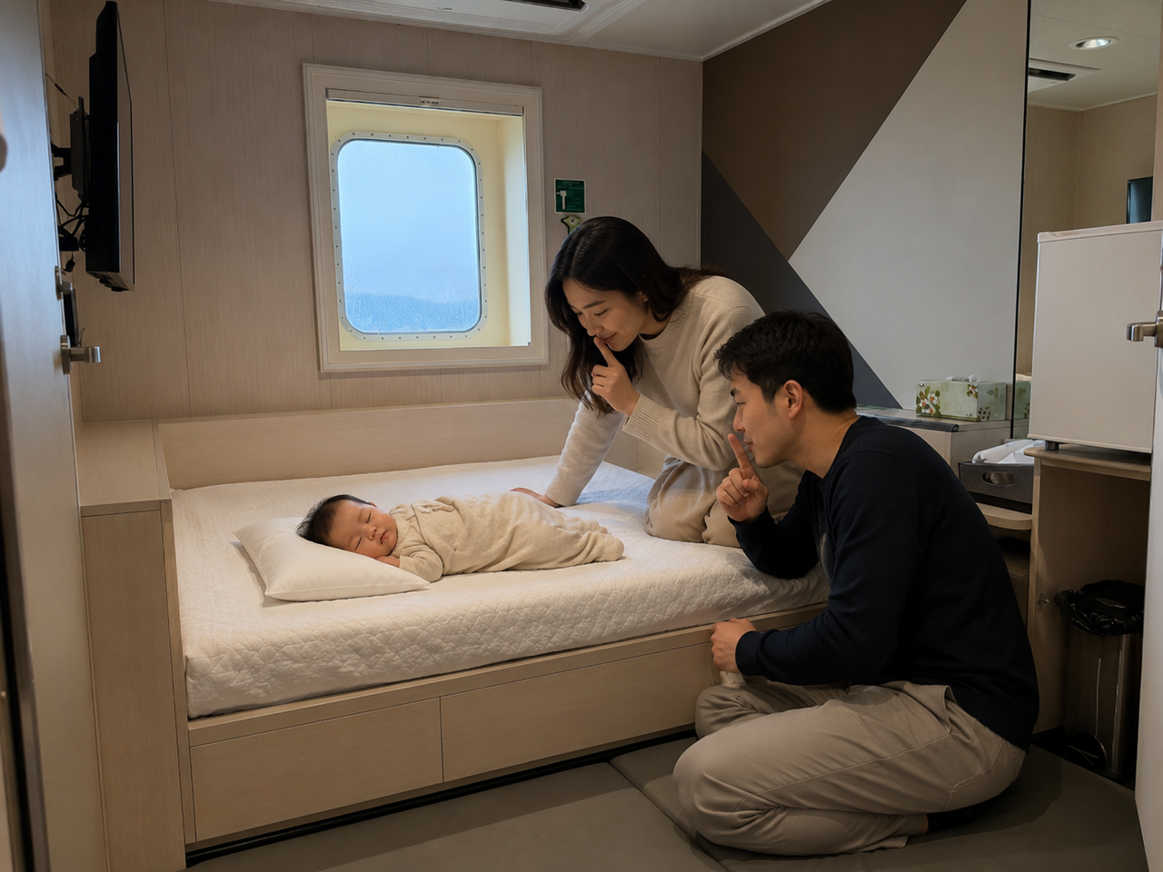 퀸메리호 패밀리 침대 객실 예시