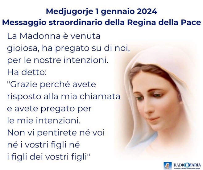 Messaggio Medjugorje 1 Gennaio 2024