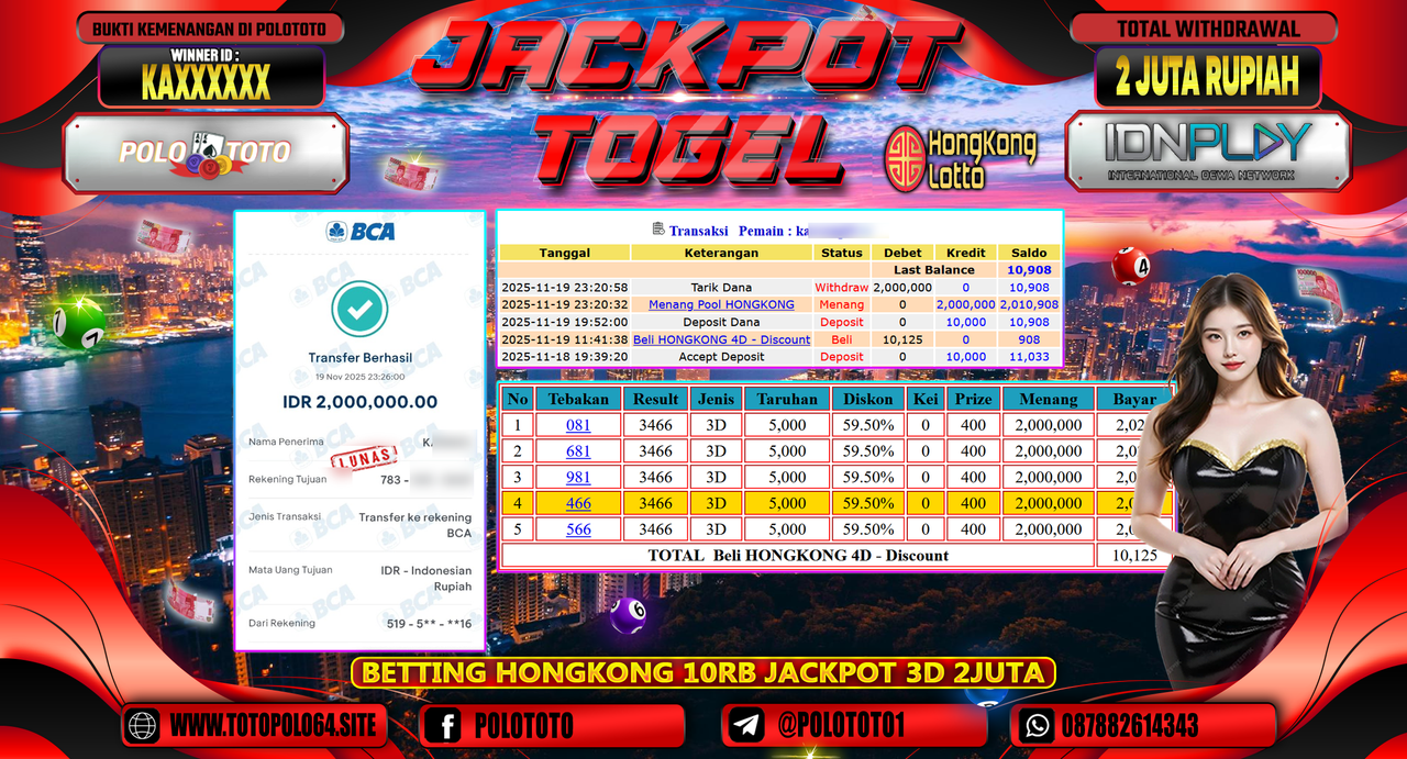 POLOTOTO JACKPOT TOGEL MENANG HONGKONG LOTTO Rp.2.000.000,- LUNAS
