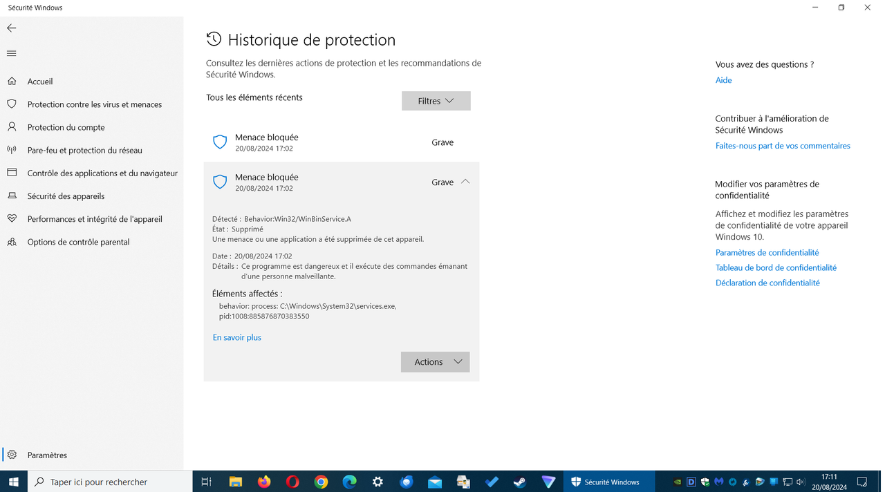 MENACE GRAVE  2 DETECTEE