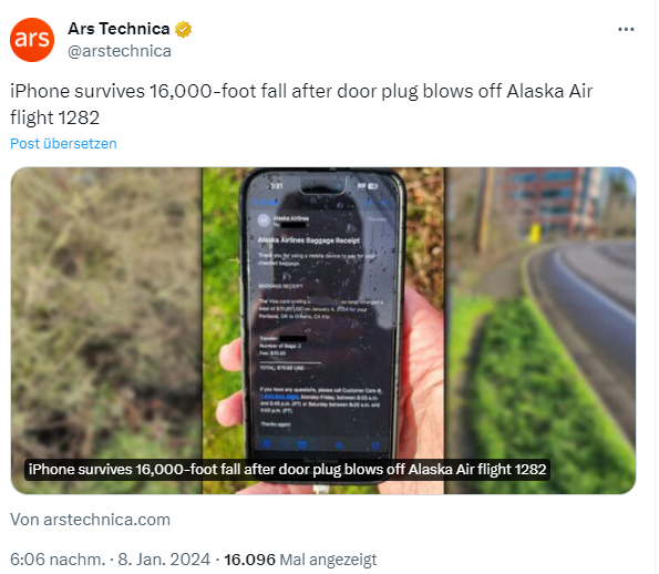 iPhone from Alaska Air Flight 1282