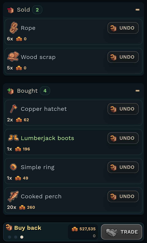 The reworked shops allow you to sell back and buy back items