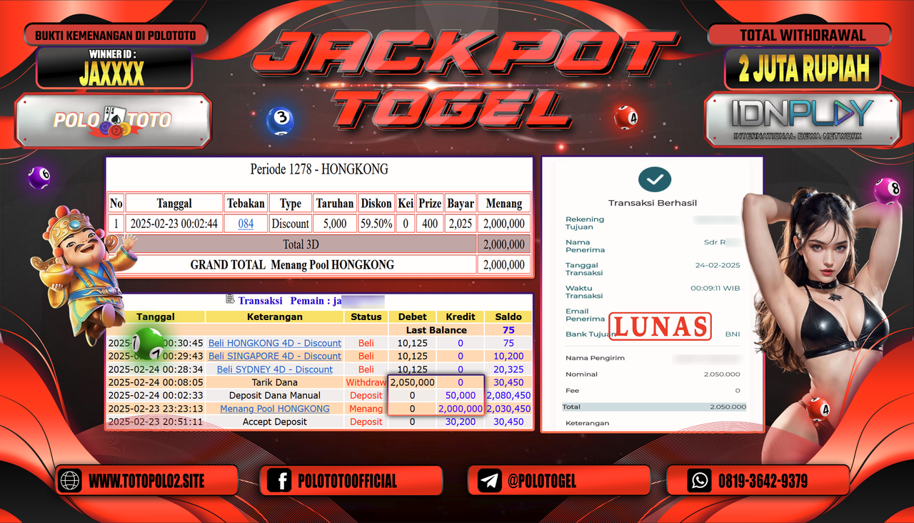 POLOTOTO JACKPOT TOGEL PASARAN HONGKONG Rp.2.000.000,- LUNAS