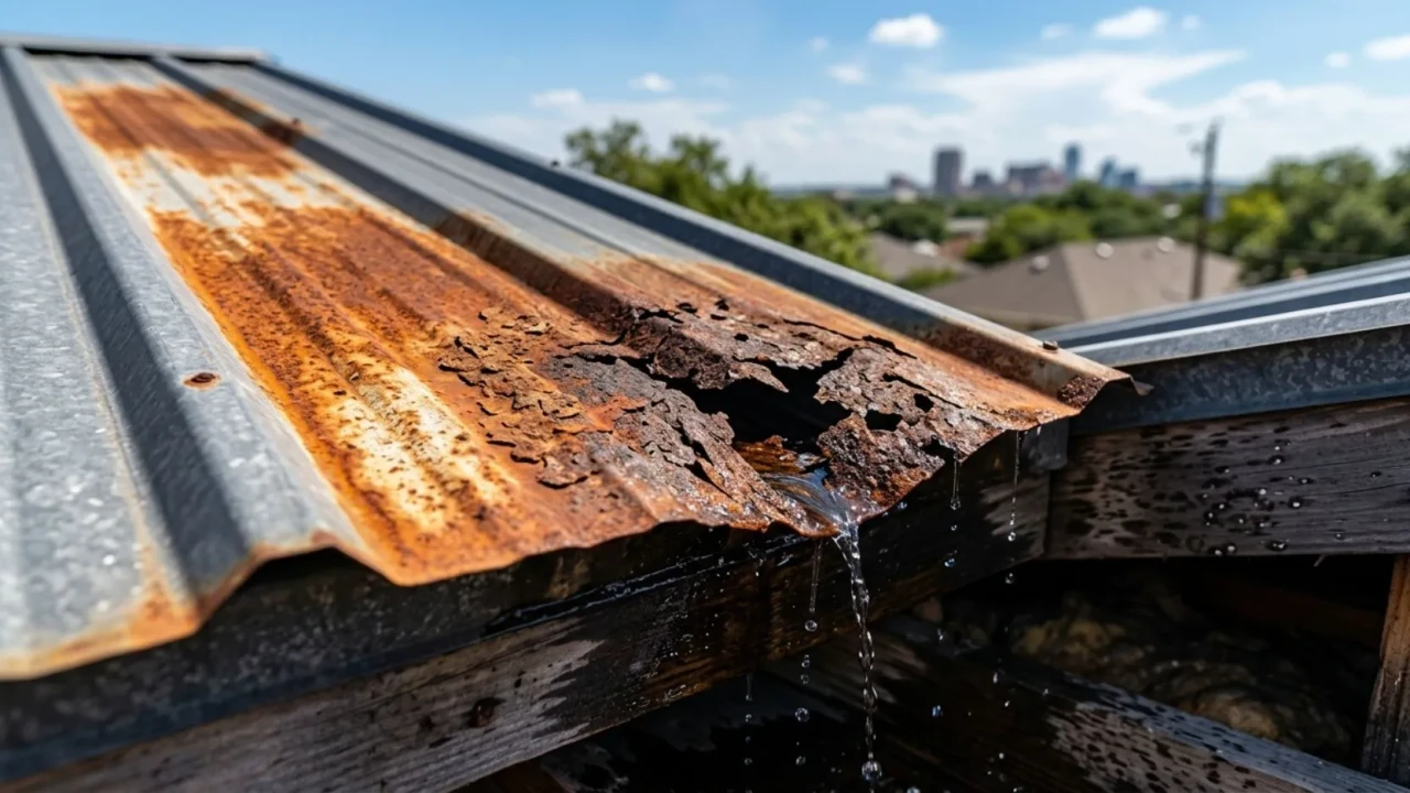 Rust stages on a San Antonio metal roof panel causing leaks