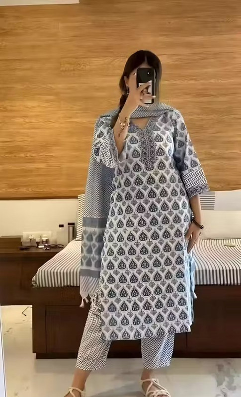 Vidusha printed soft cotton kurti set for women's. Color 1 (KS111)