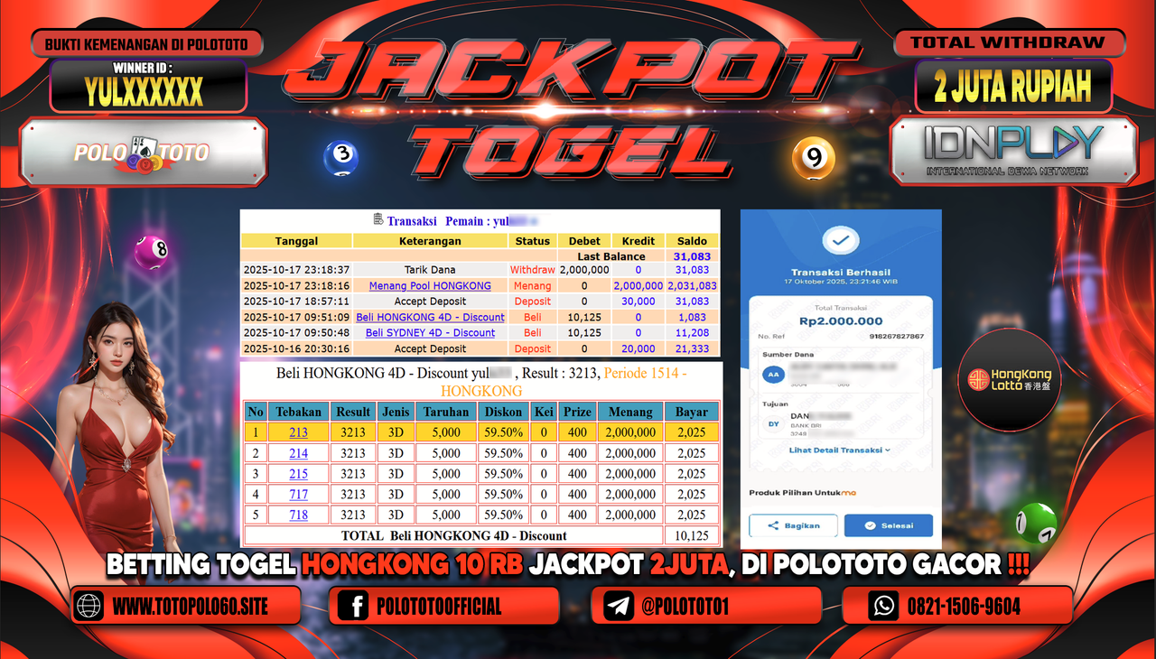 POLOTOTO JACKPOT TOGEL MENANG HONGKONG LOTTO Rp.2.000.000,- LUNAS