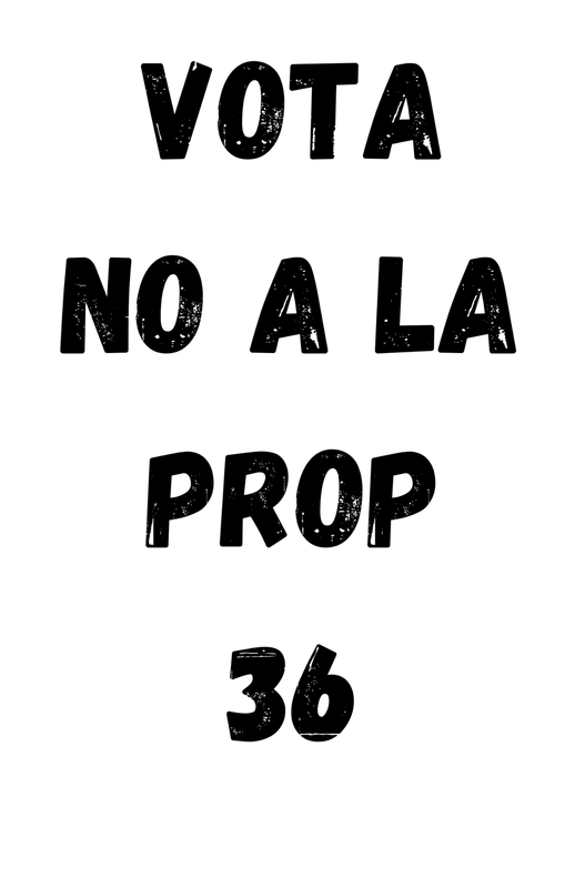 La contraportada de una zine titulado 'PROP 36 “La Estafa de Gastos Penetenciarios”'.