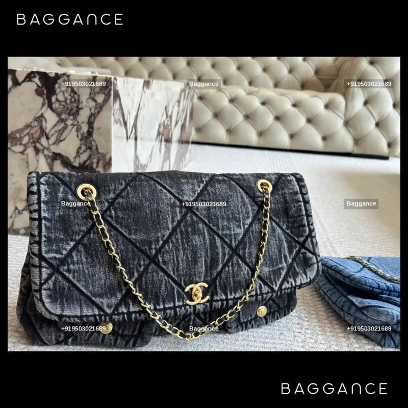 Chanel Denim Tote Bag Black – Oversized Quilted Shopper | Ref: EVCHFW-151 | 40cm