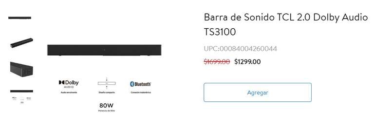 Walmart: Barra de Sonido TCL 2.0 Dolby Audio TS3100 80w 
