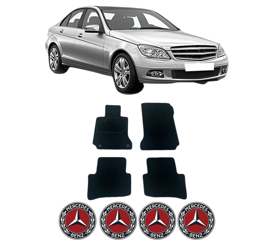 Set Covorase Presuri MERCEDES-BENZ C-CLASS (W204) din 2007-2014, Auto, Material Textil Mocheta, 4 Stickere auto cu MERCEDES-BENZ