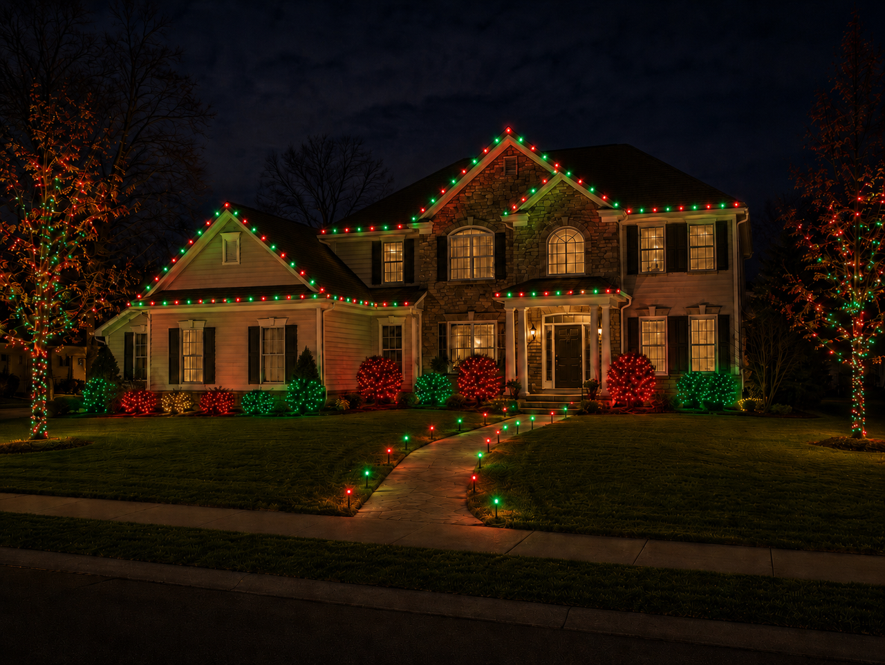 Walkway and entryway holiday lighting installation