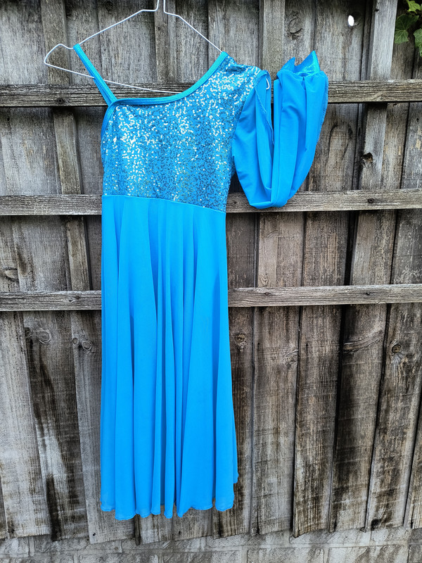 Blue Sequin Leotard Chiffon - Dance Size 2