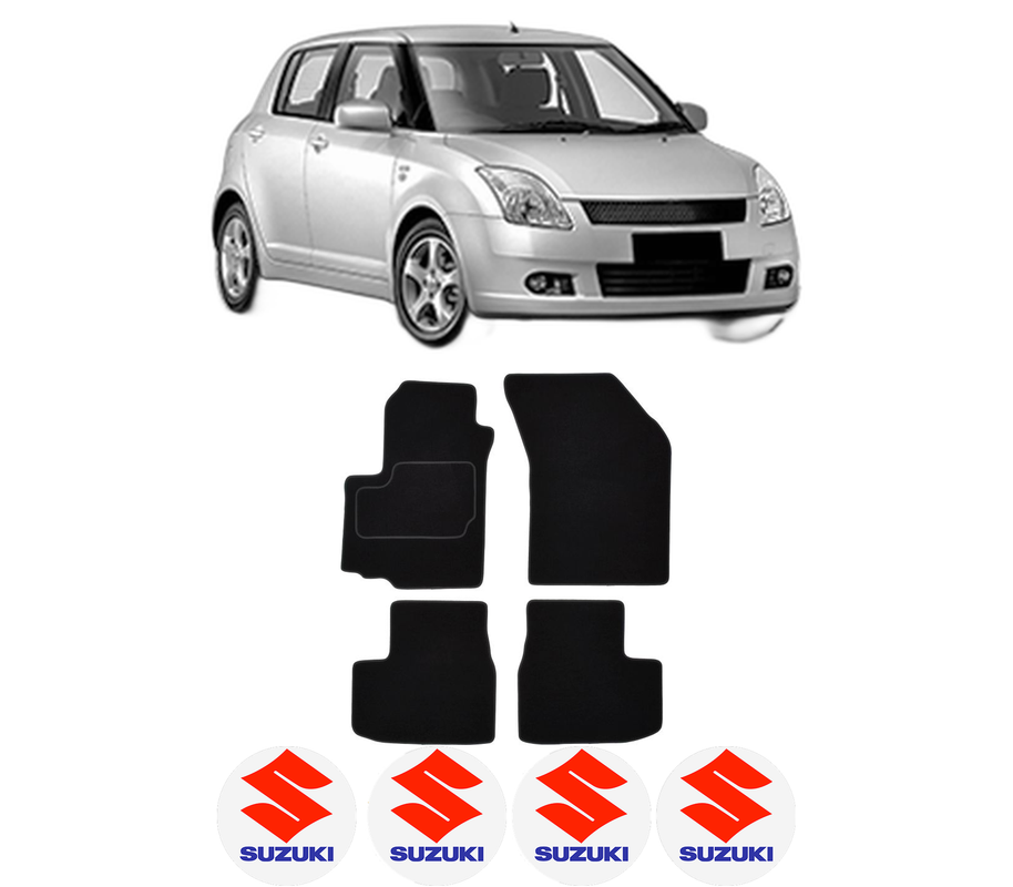 Set Covorase Presuri SUZUKI SWIFT III (MZ, EZ) din 2005-2015, Auto, Material Textil Mocheta, 4 Stickere auto cu SUZUKI
