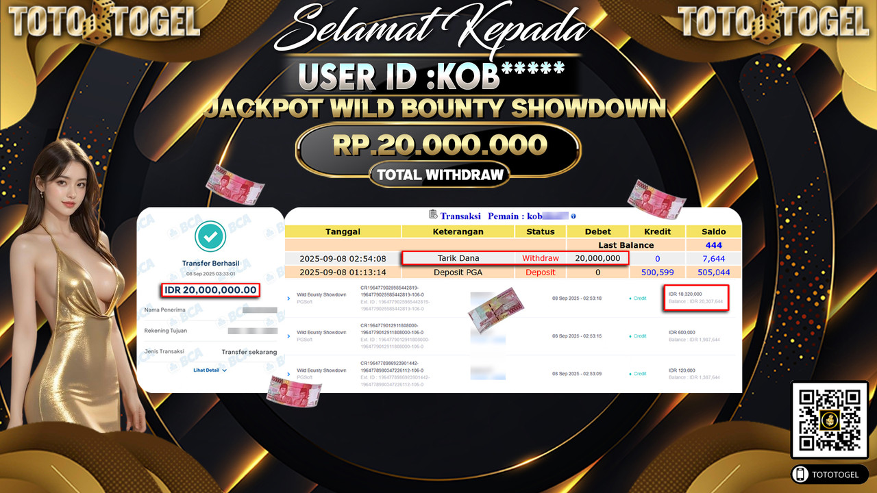 Bukti Pembayaran Jackpot Permainan Slot Wild Bounty Showdown ID:KOB***** LUNAS