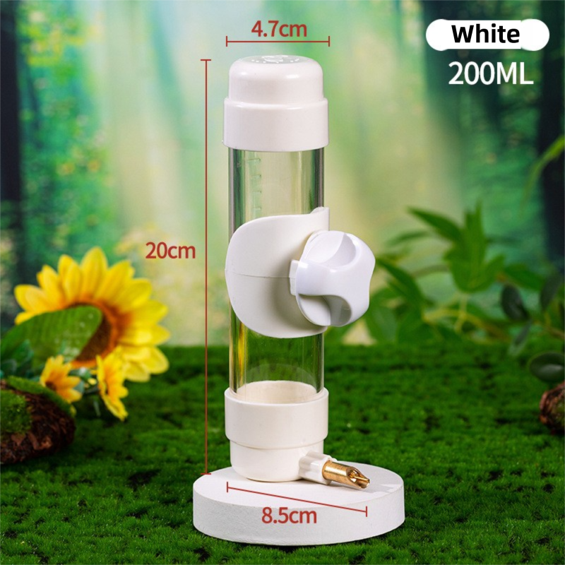 White Automatic Bird Water Dispenser with Extended Brass Needle Valve and Graduated Marking - 200ML Transparent Threaded Cap Feeder