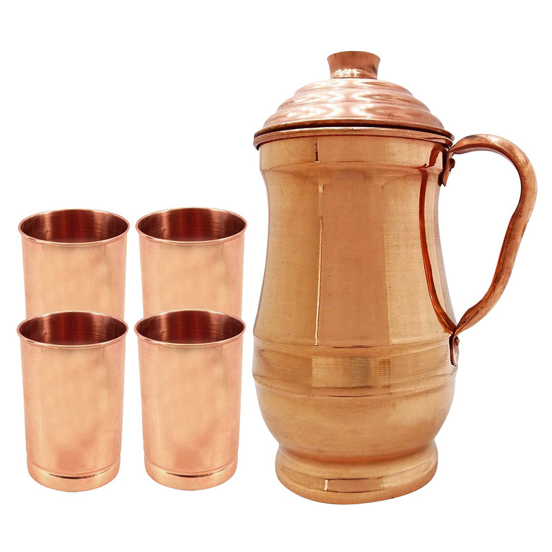 Jarra de Maharajá de Cobre Puro con Vidrio Ayurveda Beneficios para la Salud Restaurante - Imagen 3 de 4
