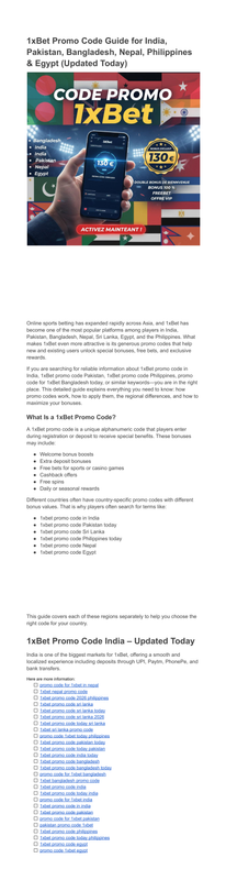 Best 1x Bet Promo Codes Today for BD IN PK More