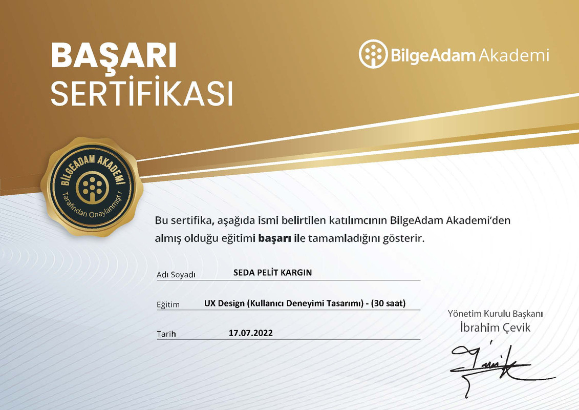 SEDA PELİT KARGIN BAŞARI SERTİFİKASI