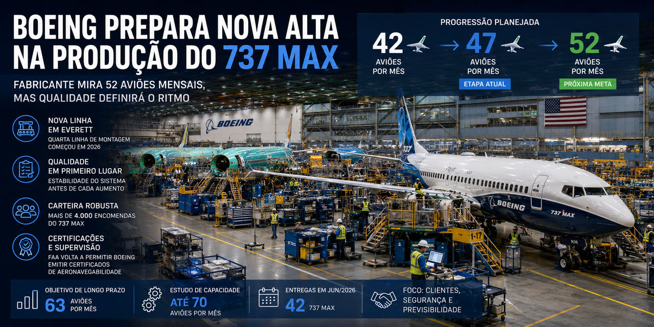Boeing estuda nova alta na produção do 737 MAX e mira 52 aviões por mês
