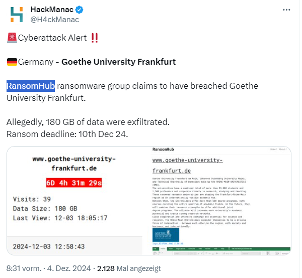 Ransomware bei Uni Frankfurt