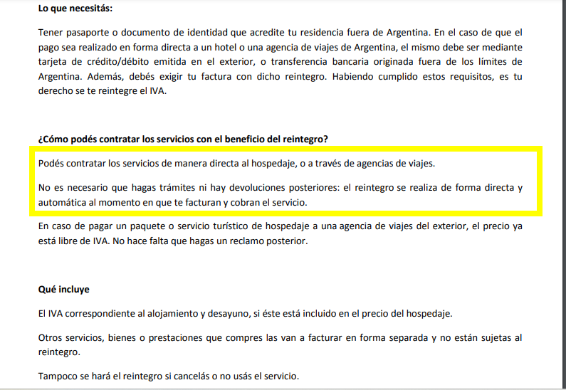 Reintegro del IVA para turistas no residentes - Argentina - Devolución del IVA en alojamientos - Foro Argentina y Chile