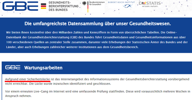 GBE offline, Sicherheitslücke