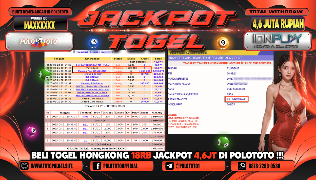 POLOTOTO JACKPOT TOGEL HONGKONG LOTTO Rp.4.600.000,-