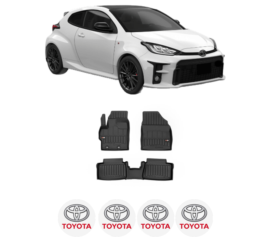 Set covorase presuri TOYOTA YARIS (_P21_, _PA1_, _PH1_) din 2020-2024, auto, din cauciuc thermoplastic, 4 Stickere auto cu TOYOTA