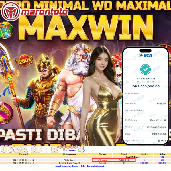 Bukti Kemenangan Member Marontoto Sebesar 7,000,000 JuTa